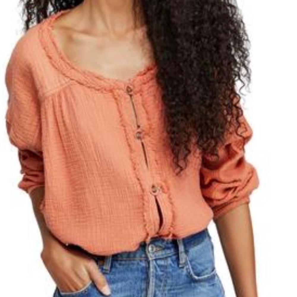 We the free coral button down blouse